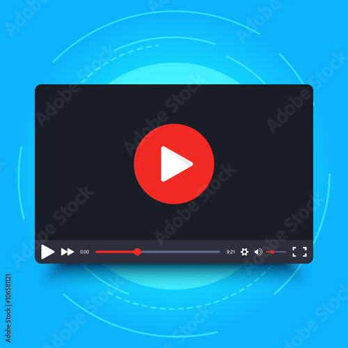 Video player frame. Video player interface screen. Video player frame in cartoon design style. Isolated on blue background. Vector element