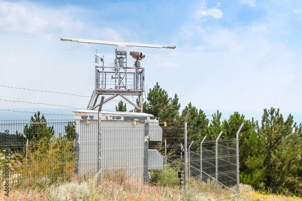 Observation radar station tower with devices Observation radar station tower with devices