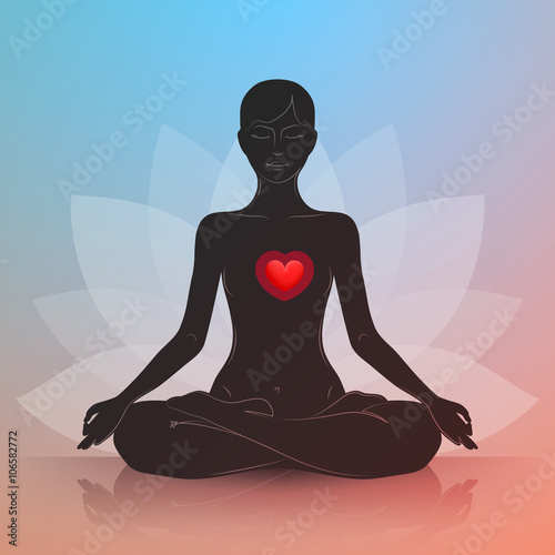 Woman with heart. Lotus position