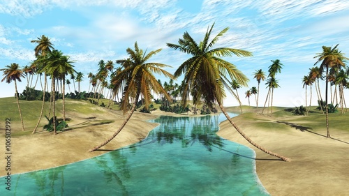 palms on the ocean beach  tropical beach 3D rendering.
