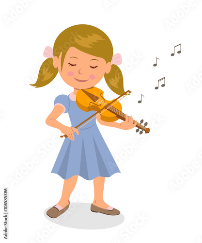Cute girl playing the violin. Isolated character girl with a violin on a white background.