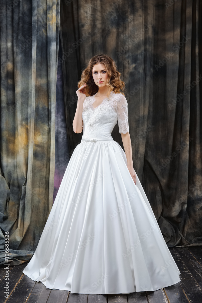 portrait of pretty bride in wedding dress portrait of pretty bride in wedding dress