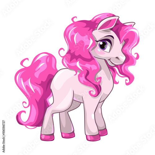 Cute cartoon little white baby horse