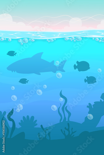 Cartoon vector vertical underwater landscape
