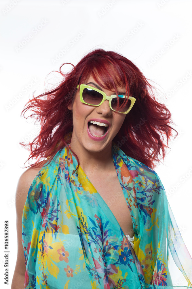 Happy red hair girl on white background Happy red hair girl on white background