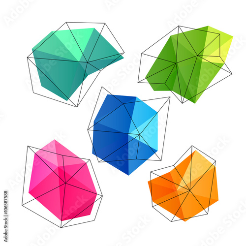 Triangle low poly circles set. Abstract business icons concept. Vector illustration