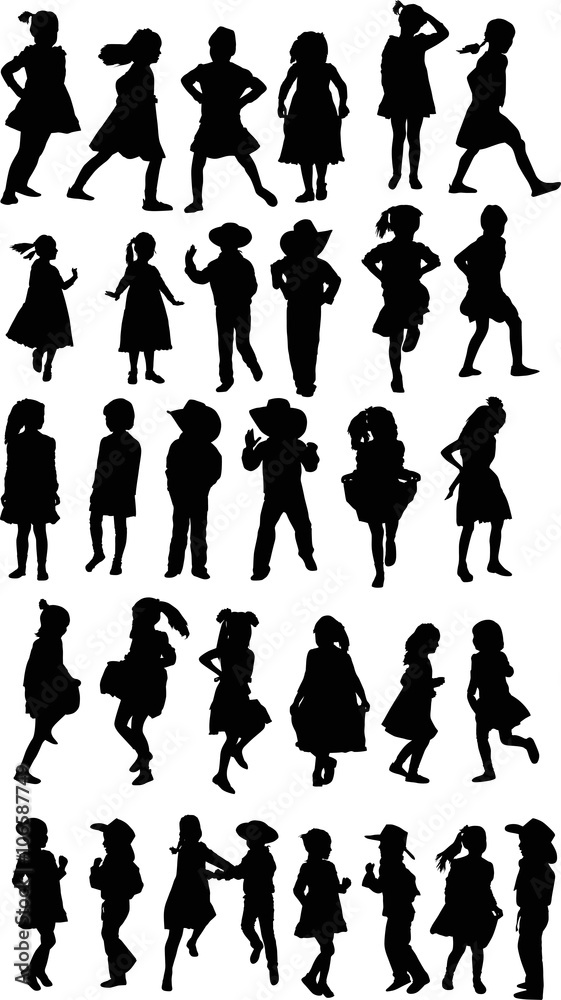 thirty two black child silhouettes