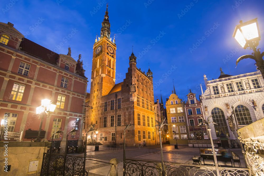 Gdansk. Danzig - night view of the Old Town