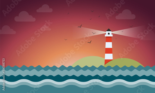 Rays coming out from lighthouse in night