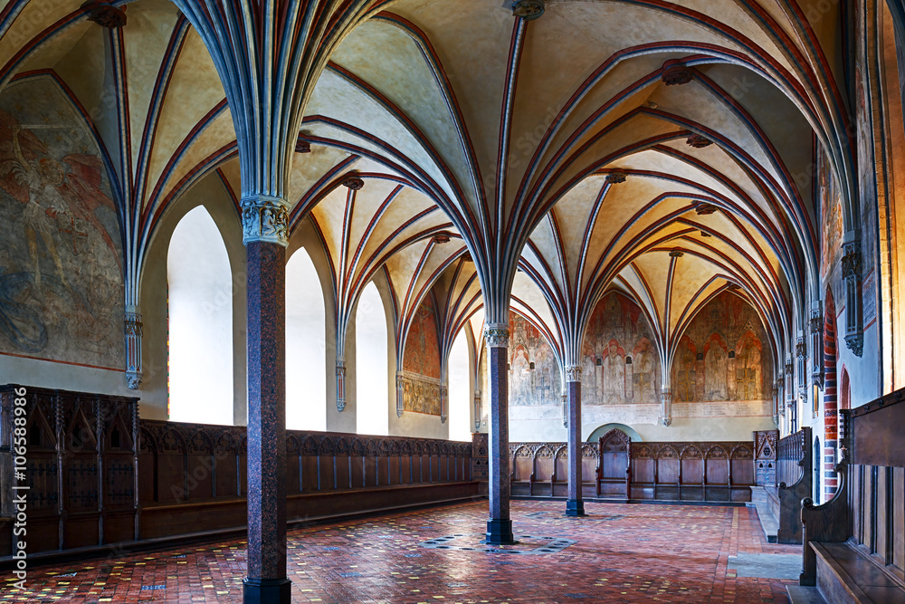 Gothic hall of the castle in Malbork.World Heritage List UNESCO.