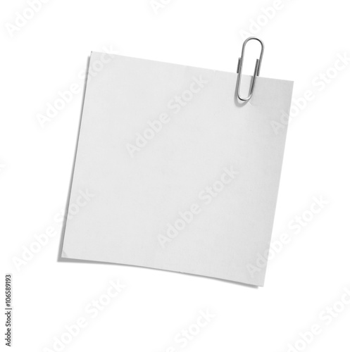close up of a paper clip and paper on white background with clipping path