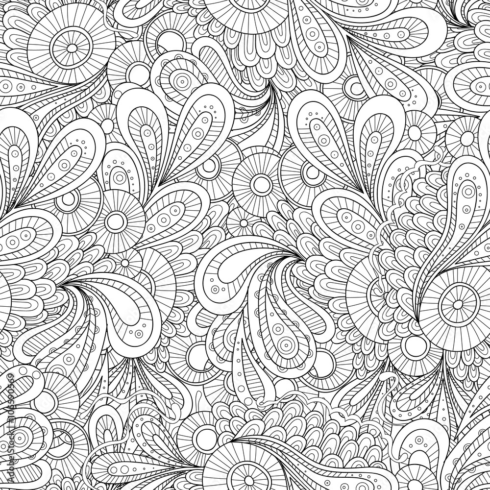 Fototapeta premium Vector doodle wavy seamless pattern. Hand drawn black and white zentangle style vector background.