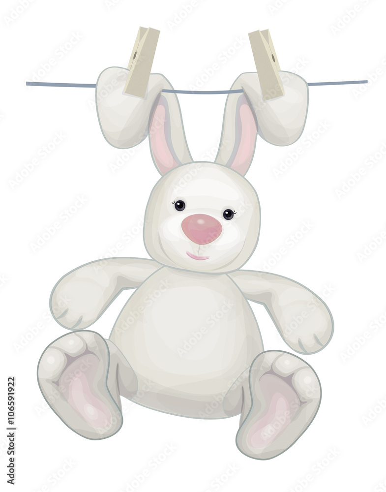 Vector hanging white rabbit cartoon on clothing line with pegs. Stock  Vector | Adobe Stock