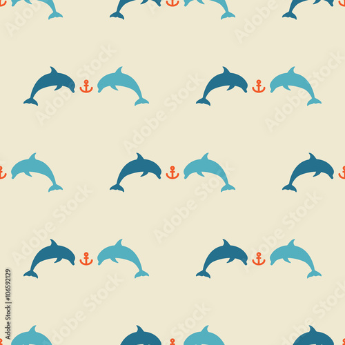 Seamless sea dolphins pattern