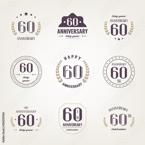 Sixty years anniversary celebration logotype. 60th anniversary logo set.