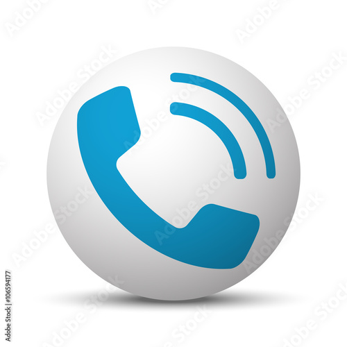 Blue Phone icon on sphere on white background