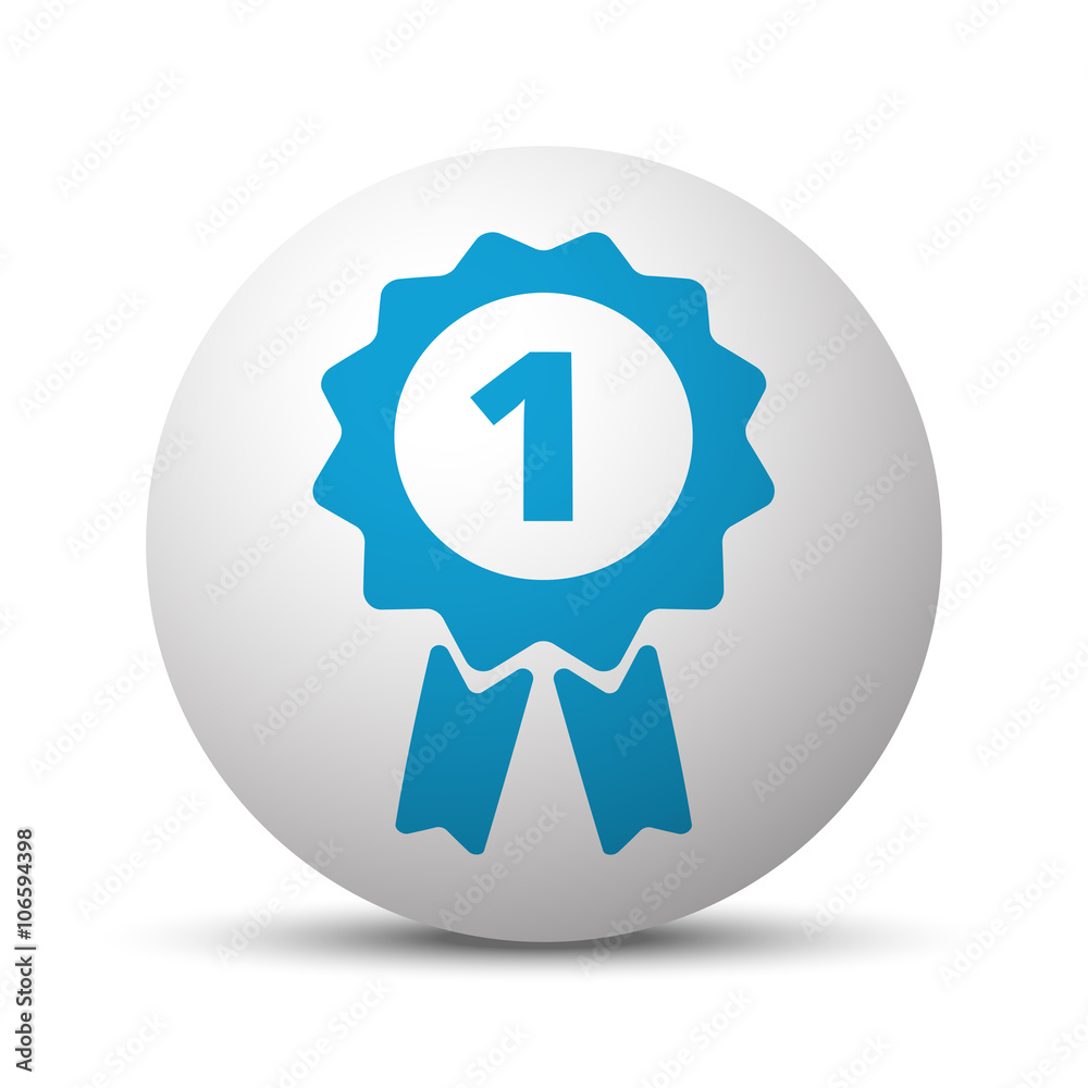 Blue Prize Ribbon icon on sphere on white background Blue Prize Ribbon icon on sphere on white background