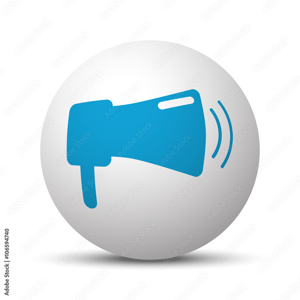 Blue Megaphone icon on sphere on white background Blue Megaphone icon on sphere on white background
