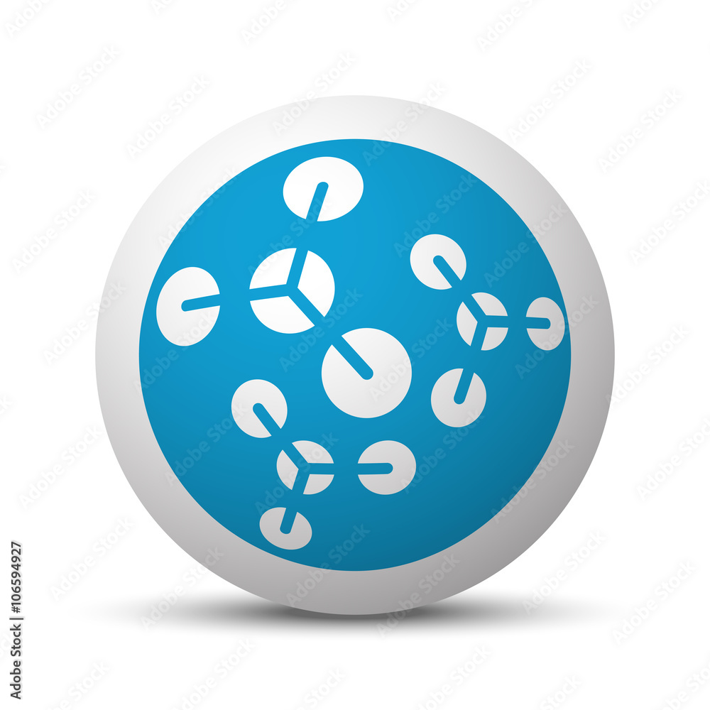 Blue Molecules icon on sphere on white background Blue Molecules icon on sphere on white background