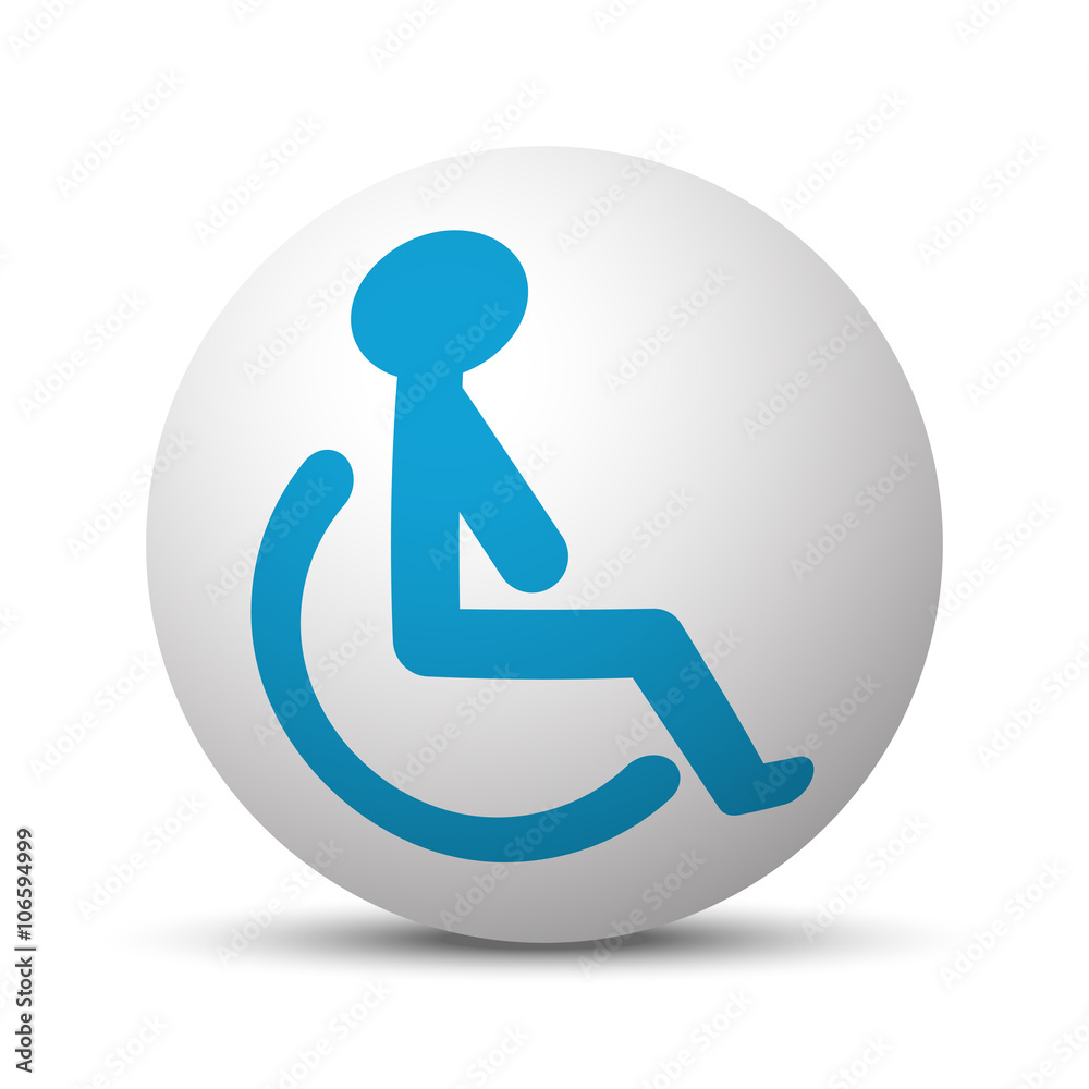 Blue Wheel Chair icon on sphere on white background Blue Wheel Chair icon on sphere on white background