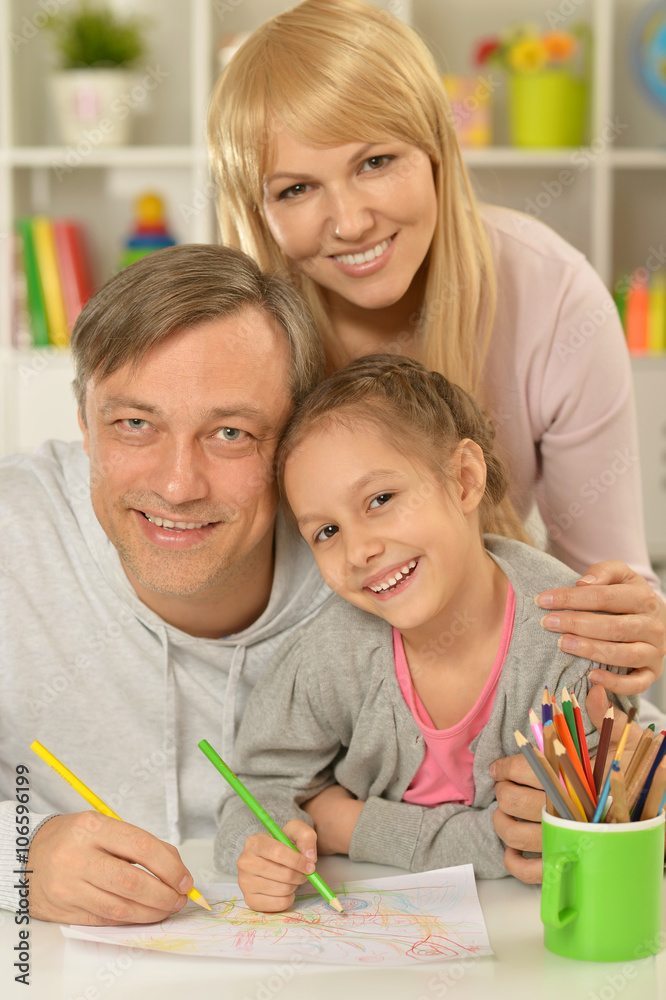 Portrait of happy family painting Portrait of happy family painting