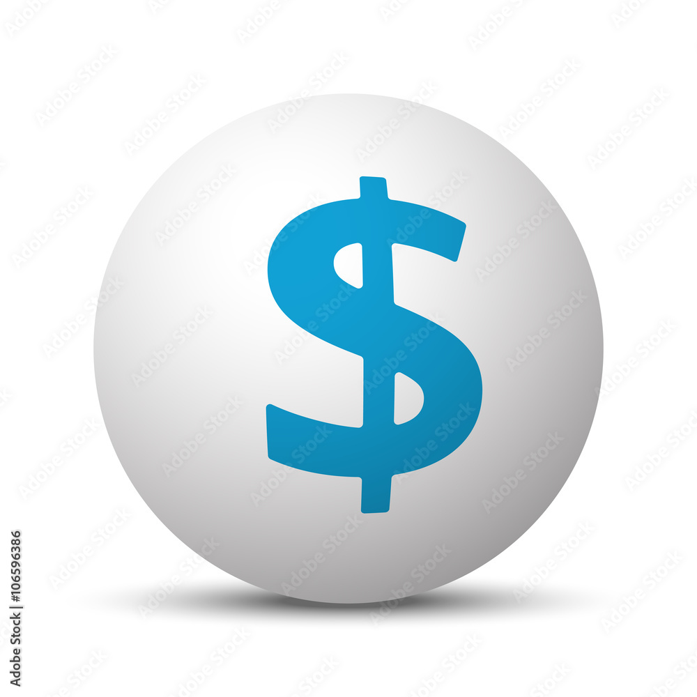 Blue Dollar icon on sphere on white background Blue Dollar icon on sphere on white background