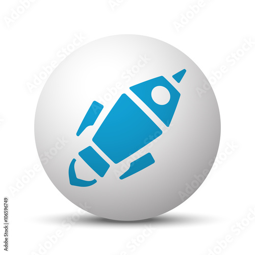 Blue Rocket Launch icon on sphere on white background