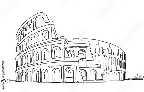 Rome Colosseum Clean Hand Dranw Sketch, Outline Version