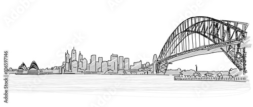 On the roofs of Sydney handdrawn sketch. Vector drawing
