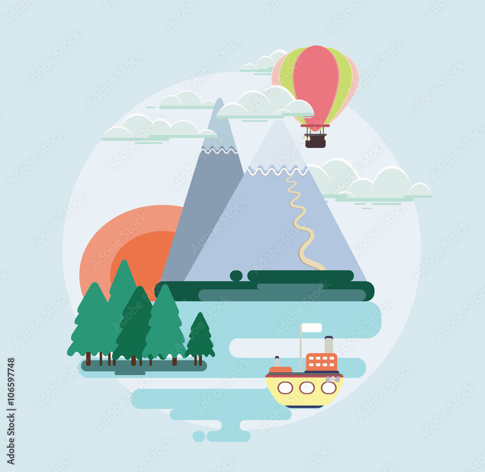 Flat design nature landscape colorful illustration Flat design nature landscape colorful illustration