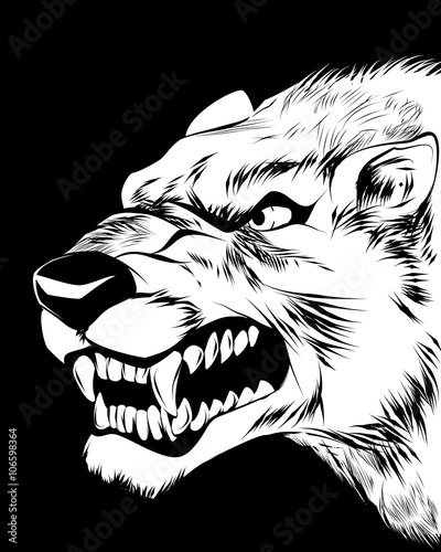 Wolfish grin on black