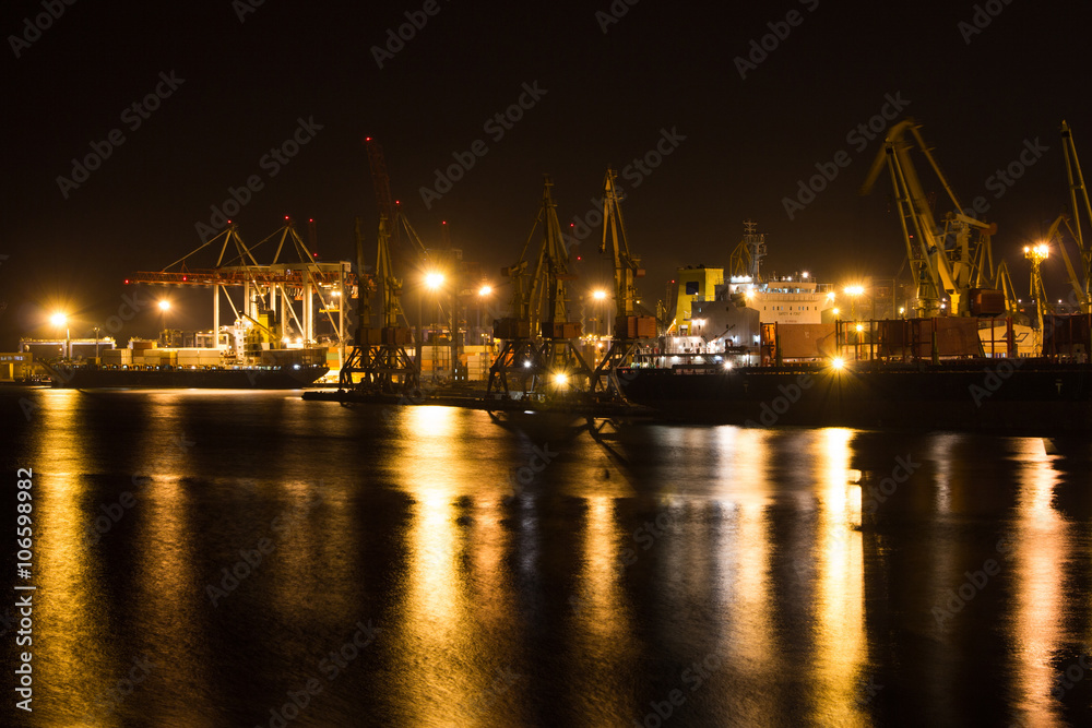 night view of the industrial port