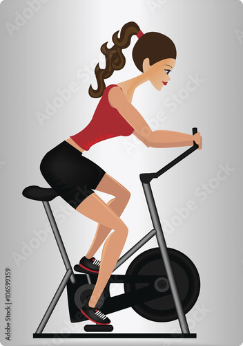 vector image of a girl on gym bike.