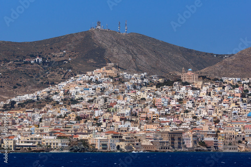 Amazing Panorama to town of Ermopoli, Syros, Cyclades Islands, Greece  photo