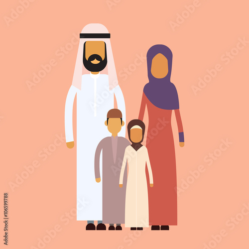 Arab Family Four People, Arabic Parents Two Children 