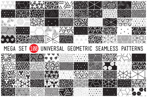 100 Universal different geometric seamless patterns