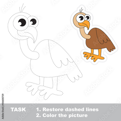 Vulture to be traced. Vector trace game.