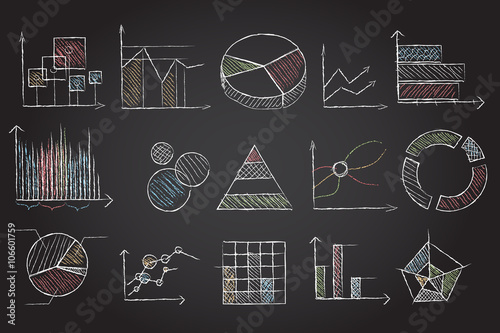 Chalk board charts. Chalkboard doodle diagrams. Vector illustration