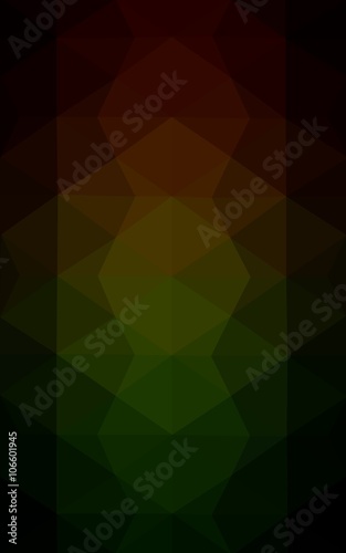 Multicolor dark red, green polygonal design pattern, which consist of triangles and gradient in origami style.
