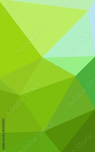 Multicolor green, yellow, orange polygonal design pattern, which consist of triangles and gradient in origami style.