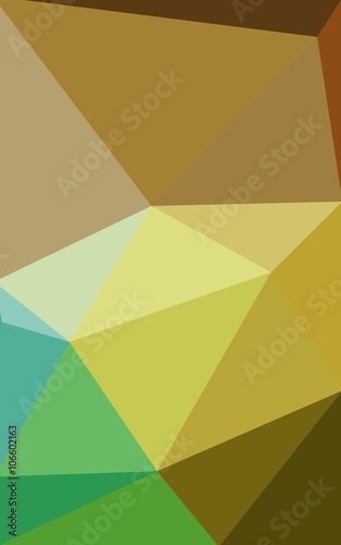 Multicolor green, yellow, orange polygonal design pattern, which consist of triangles and gradient in origami style.