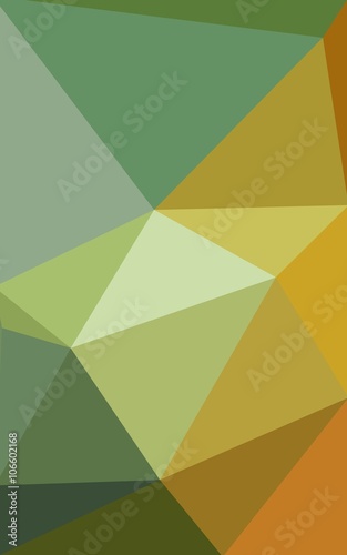 Multicolor green, yellow, orange polygonal design pattern, which consist of triangles and gradient in origami style.