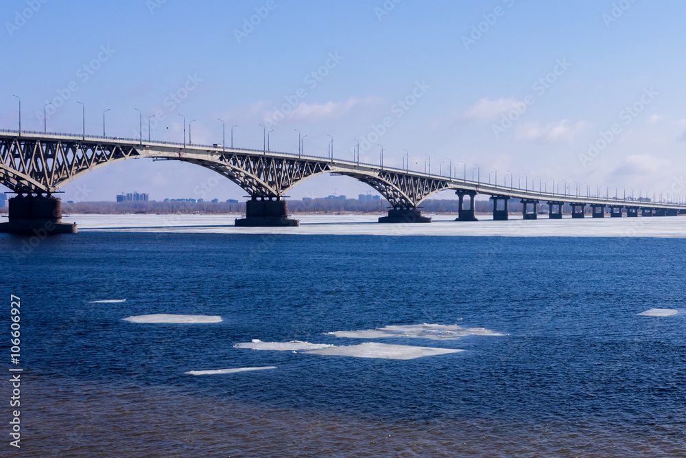 Fototapeta premium the bridge Saratov Engels The Volga River,