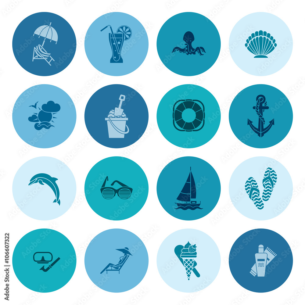 Summer and Beach Simple Flat Icons Summer and Beach Simple Flat Icons