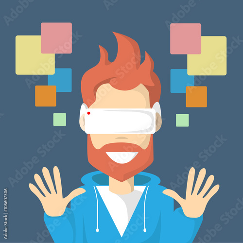 Man Virtual Reality Cyber Play Video Game Wear Digital Glasses