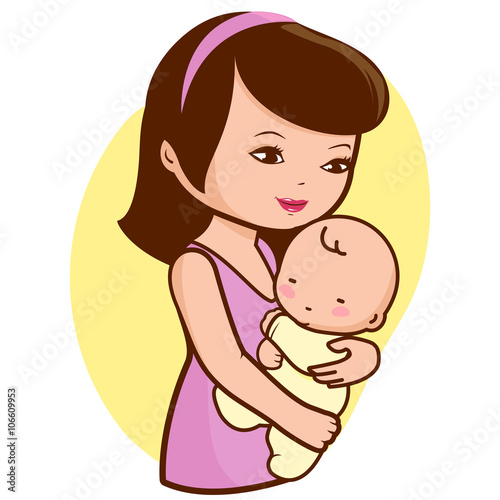Mother holding her sleeping baby. Vector illustration