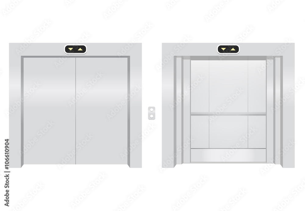Naklejka premium Open and close elevators. Realistic vector illustration