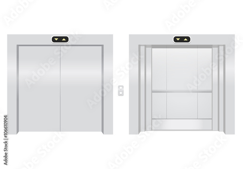 Open and close elevators. Realistic vector illustration