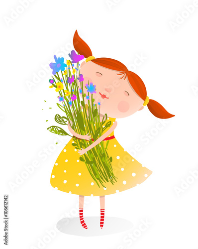 Cute girl with bouquet of flowers