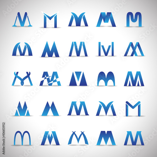 M Letters Icons Set-Isolated On Black Background-Vector Illustration